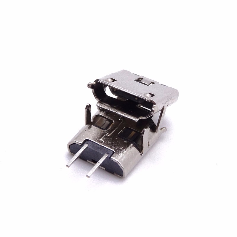 MICRO USB 2P母座 卧式90度插板 针SMT贴片 卷边