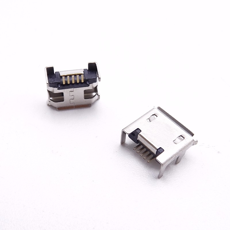 MICRO USB 5P母座 7.2四脚插板 针加长0.75 有柱卷边