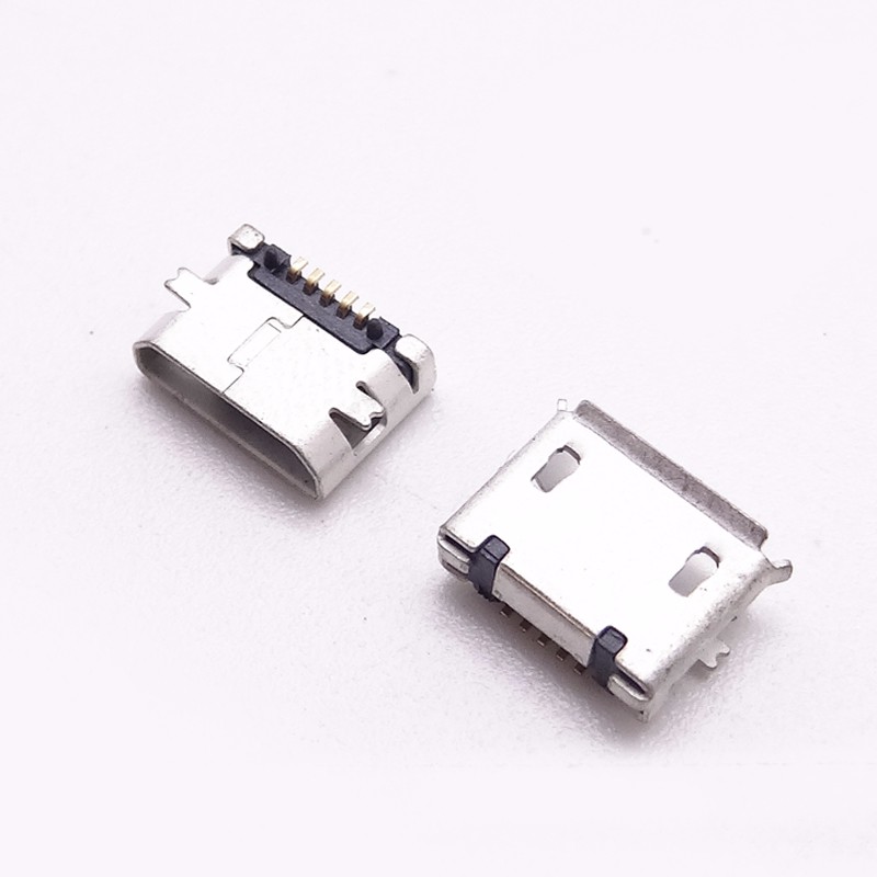 MICRO USB 5P母座 B型SMT全贴 有柱加焊脚 卷边直边