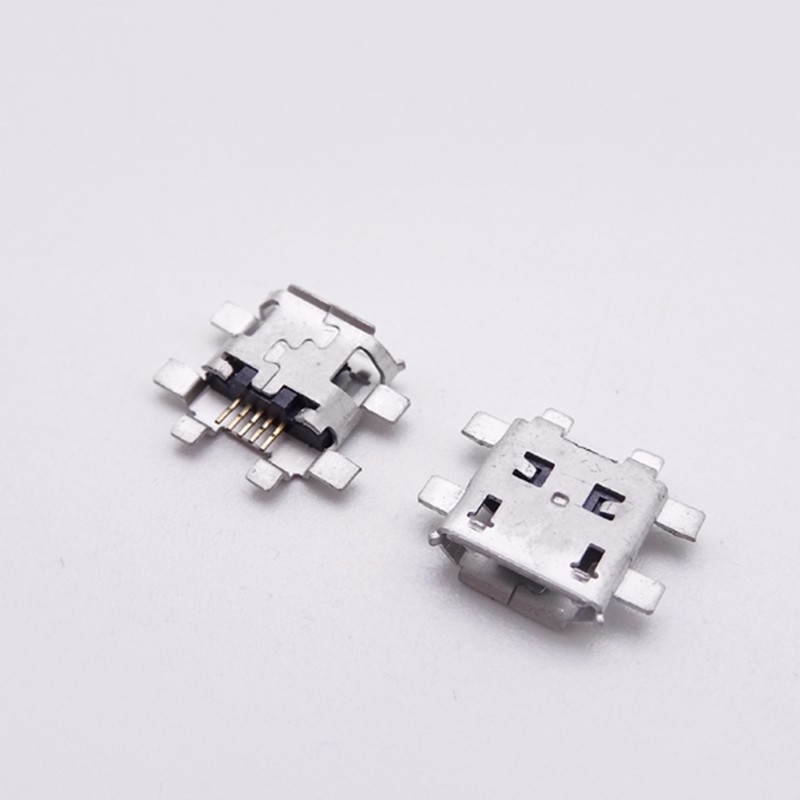MICRO USB 5P母座 沉板1.3 SMT六脚全贴 卷边 无孔