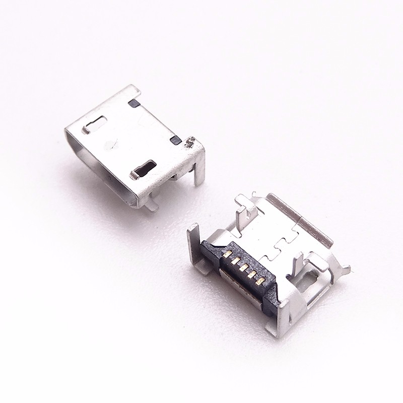 MICRO USB 5P母座 垫高0.9 前贴后四脚插板 卷边直边