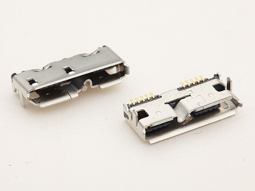 MICRO USB3.0母座 卧式90度板上四脚插板 单排针贴片 卷边