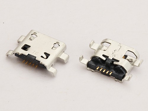 MICRO USB母座 B型沉板1.0四脚插板 无孔无导位 直边贴板