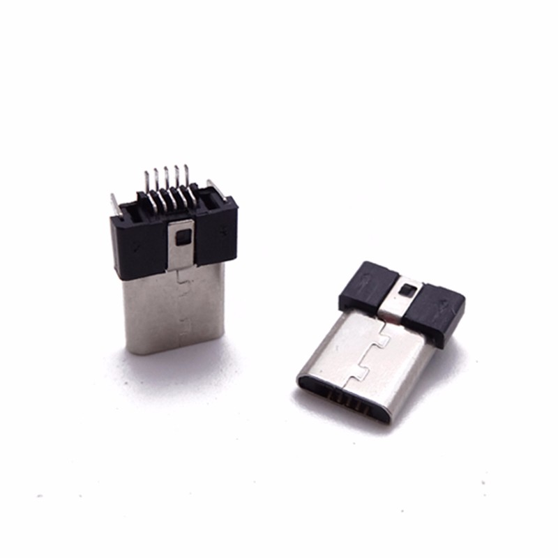 MICRO USB 5P公头 90度两脚插板 贴片公头 有柱 带弹