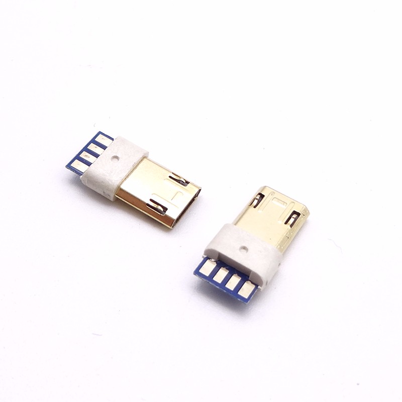 MICRO USB 双面插公头 插板式焊线式公头 4P双面板 镀金外壳