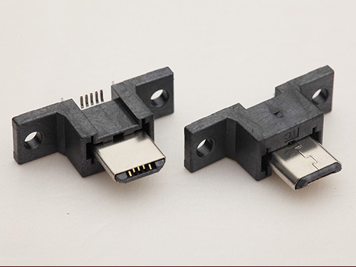 MICRO USB公头 180度立贴公头 带底座有孔 斜口