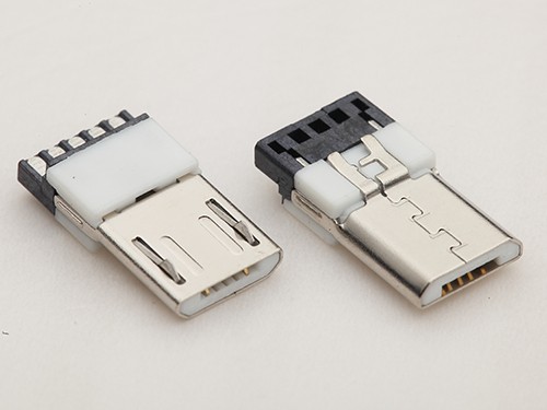 MICRO USB公头 B型焊线式公头3.0厚 前五后五 白胶