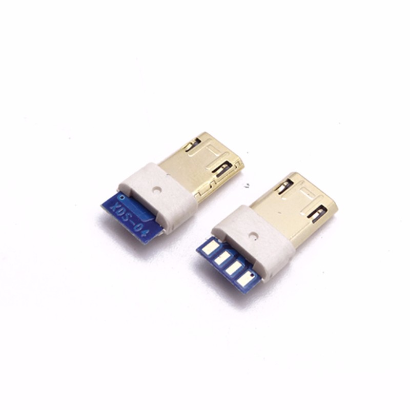 MICRO USB双面插公头 插板式包胶4P数据板 外壳镀金