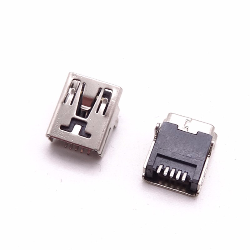 MINI USB 5P母座 90度前两脚插板 前插后贴
