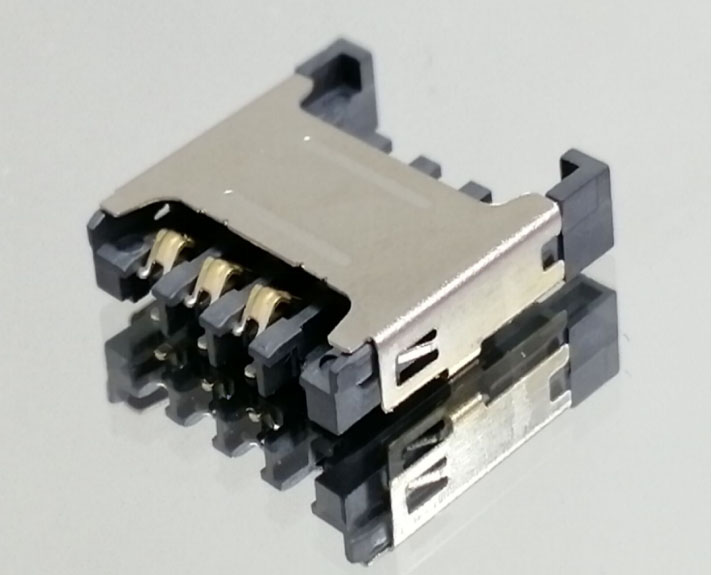 MICRO SIM卡座 6PIN CARD CONN TYPE21 (铁壳四脚) H=2.40 12.9+13. 7+2. 4