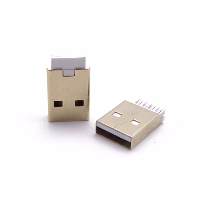 USB 2.0公头 A公焊线式 窄边胶芯 4P焊线 外壳镀金