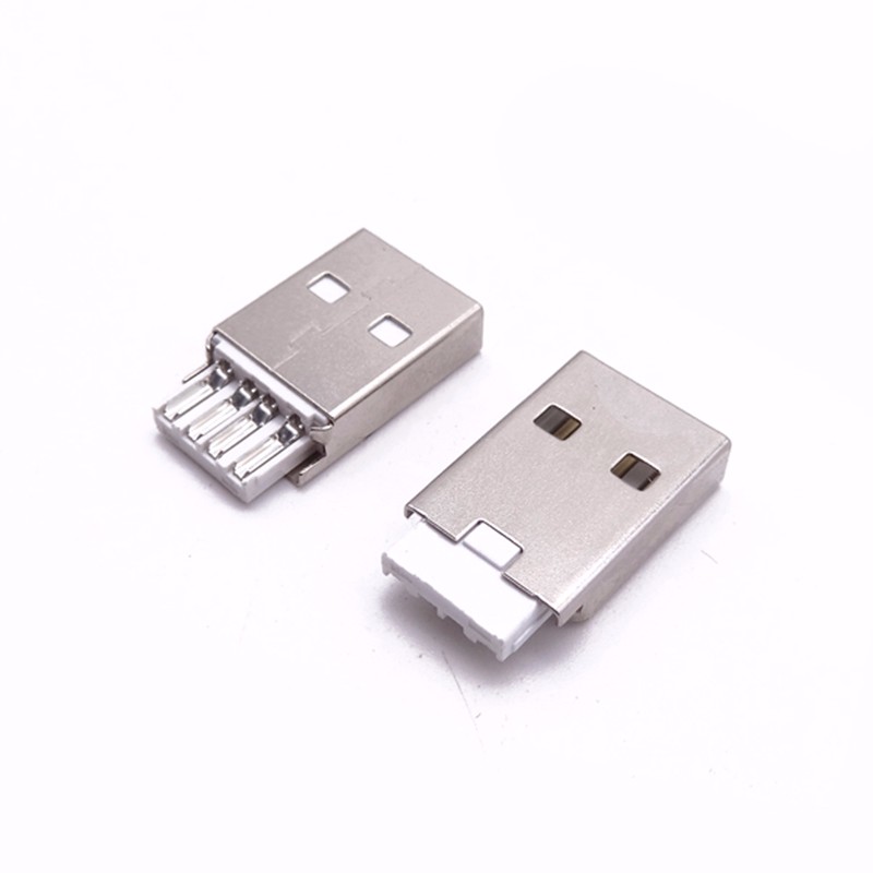 USB 2.0公头 窄胶芯 长体焊线式白胶 焊接式