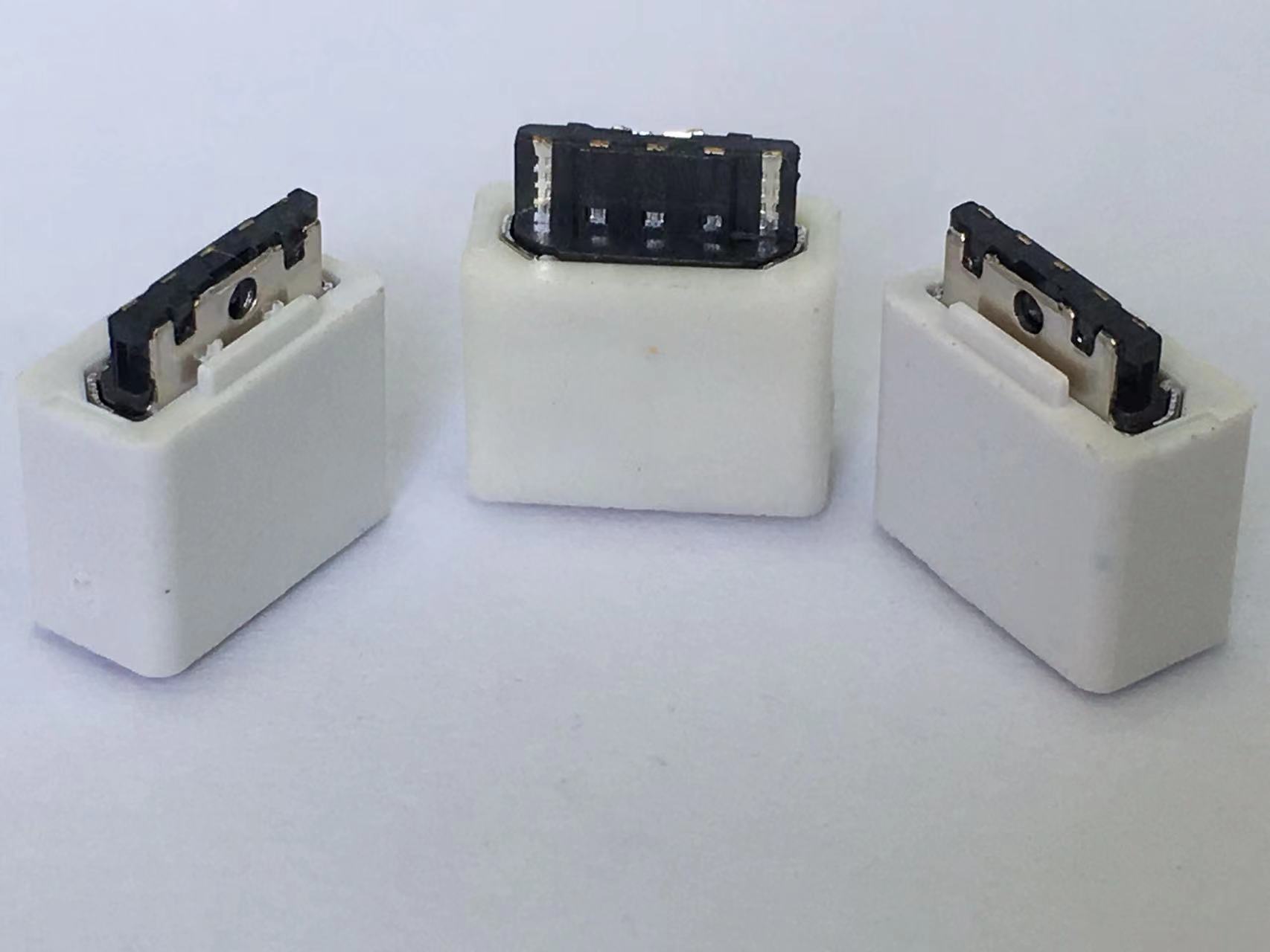USB MICRO 5P母座 前五后二焊线式 加护套 